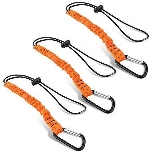 Tool Lanyard, Quick Release Shock Absorbing Safety Tool Leash Retractable Bungee Cord with Carabiner Clip and Adjustable Loop End, 15 Ib Working Limit Fall Protection Equipment (3)