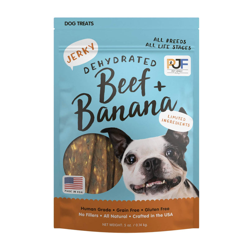 Pet Jerky Factory Premium Dog Treats | 100% Human Grade | Made in The USA | Grain Free | All Natural Beef & Banana 5 Ounce (Pack of 1)