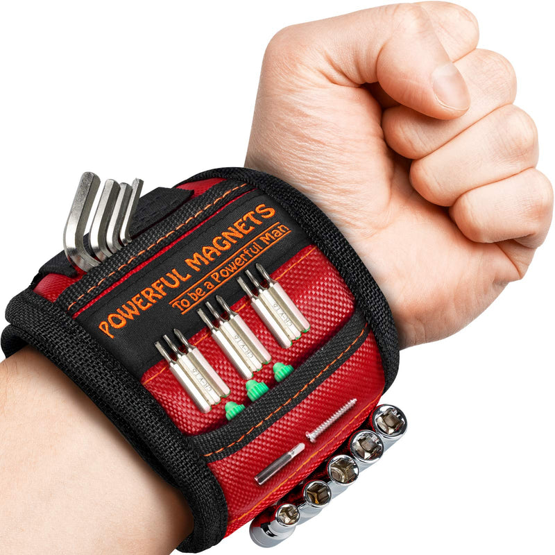 Magnetic Wristband, Perfect Stocking Stuffers for Men, Tool Belt Magnetic Wristband for Holding Screws, Nails, Drill Bits, Cool Gifts Gadgets for Men, Women, Dad, Husband, Carpenters Red