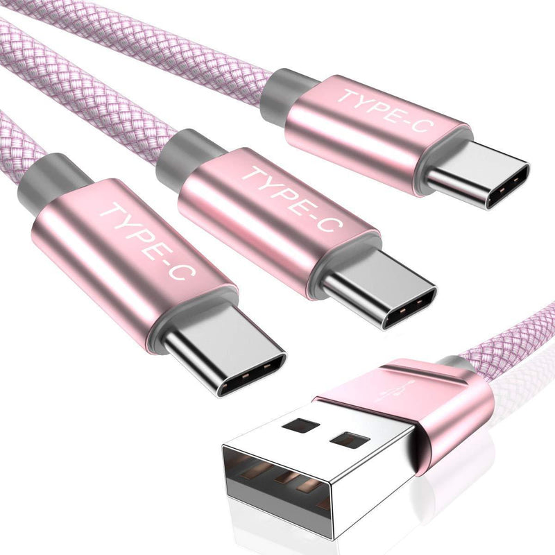 USB Type C Charger Cable 3-Pack (3.3/6.6/10 FT),Nylon Braided Charging Cord,Works with Samsung Galaxy Fold Note 9 8 S10 S9 S8 S10E 10 Plus,LG V50 V40 G8 G7 Thinq,Google Pixel 3 2 3a 4 XL,Moto Z4 Z3 Z2 Pink