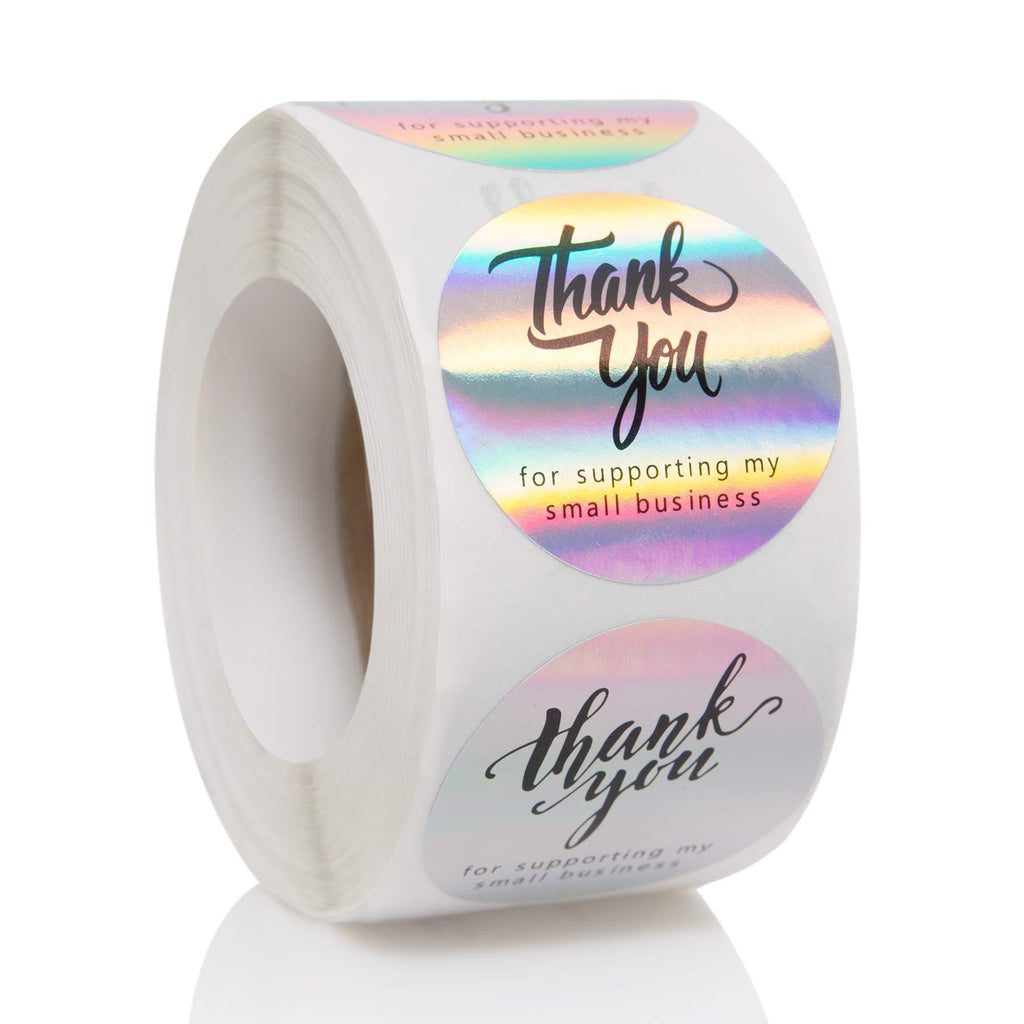 1.5" Thank You for Supporting My Small Business Stickers, 4 Designs, Round Shape Adhesive Holographic Stickers Rainbow Holo Stickers for Business Boutiques Shop Wrapping Supplies, 500 Labels Per Roll…