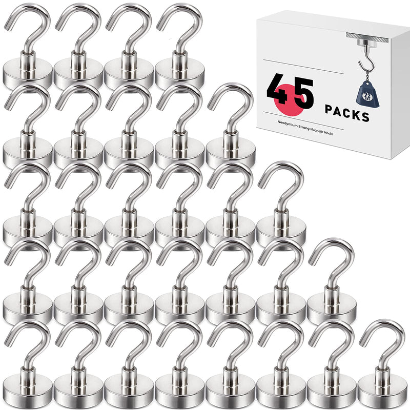 LOVIMAG Neodymium Strong Magnetic Hooks,22Lbs Rare Earth Magnets Heavy Duty with Hook for Refrigerator,Ceiling Magnets for Hanging,Cruise,Curtain and Kitchen etc- 45 Pack