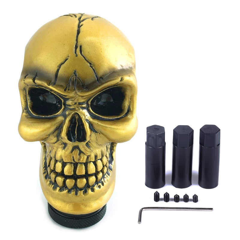 Arenbel Car Gear Lever Grip Knobs Skull Head Racing Shift Stick Manual Shifter Handle Fit Most Auto Manual Vehicles, Gold