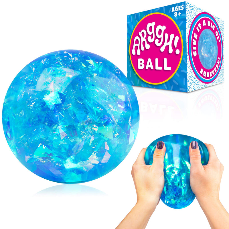 Power Your Fun Arggh Glitter Stress Ball for Adults and Kids - Medium Squishy Stress Ball Fidget Toy, Anti Stress Sensory Ball Squeeze Toy Stress Balls (Blue) Blue