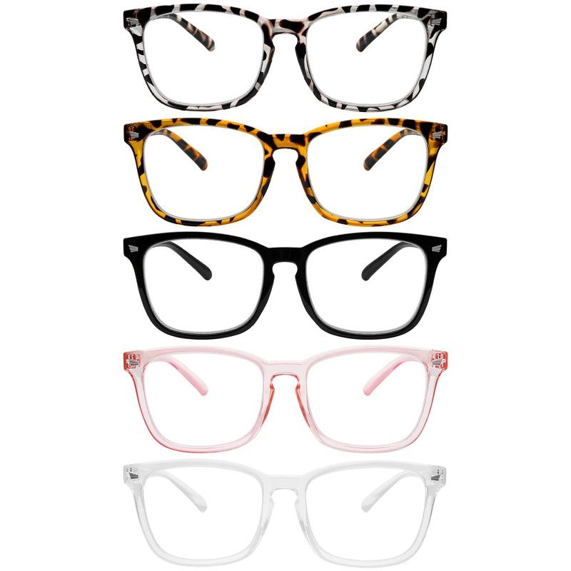 5 Pack Blue Light Blocking Reading Glasses Fashion Square Computer Glasses Women Men Comfort Reading Gaming TV Glasses 5 Mix 0.0 x