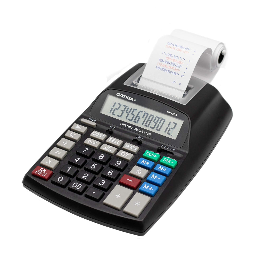 Printing Calculator with 12 Digit LCD Display Screen, 2.03 Lines/sec, Two Color Printing, Adding Machine for Accounting Use, AC Adapter Included (Black) Black