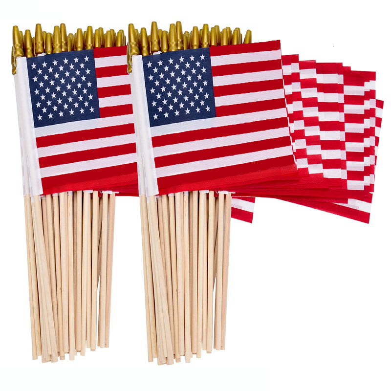 Pack of 100, 4x6 Inch American Flags Handheld Small Flags on The Wooden Stick,with Kid-Safe Spear Top,Perfect for Parades, Decoration, Veteran Party, etc 100 PCS