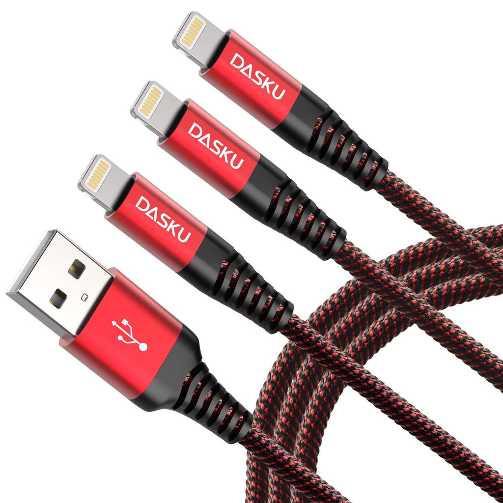 10' iPhone Charging Cable, 3Pack 10FT Certified Lightning Cable 2.4A Fast Charging USB Cord Compatible with for iPhone 11 / Pro Max/X/Xs Max/Xr /8 Plus/ 7 Plus/ 6S Plus / 6 Plus/iPad Mini/Air Red