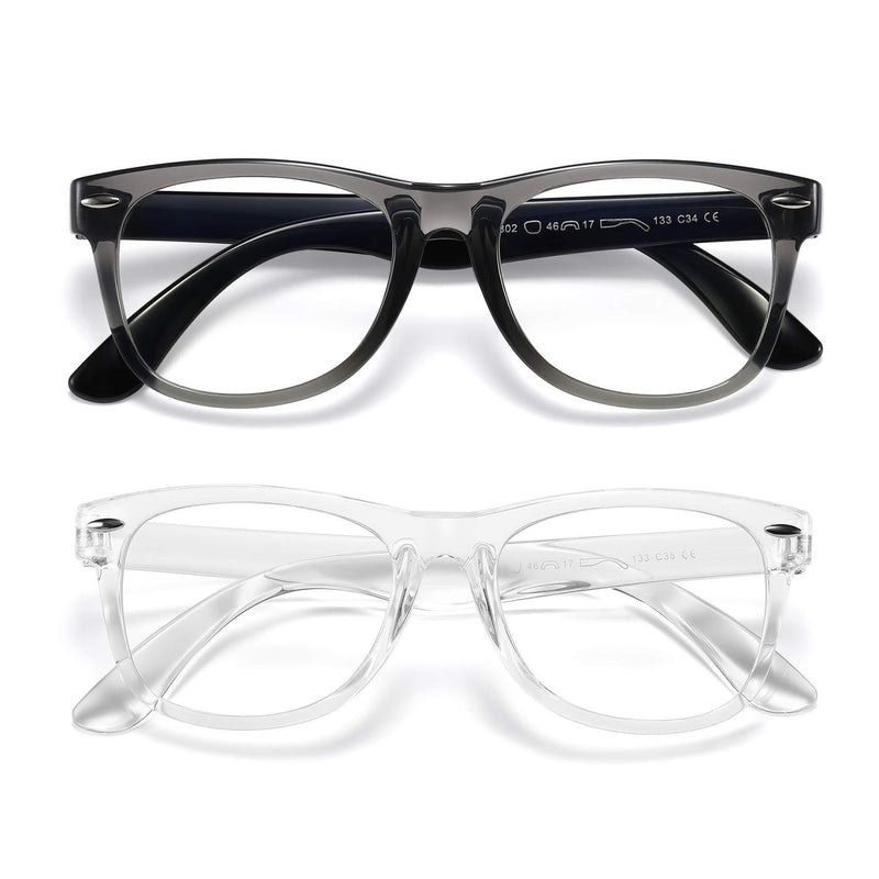 Kids Blue Light Blocking Glasses Girls Boys 2 Pack, Computer Video Gaming Glasses for Kids Girls Boys Age 3-10,Anti Blue Light & Headache (Transparent Black + Transparent) Transparent Black + Transparent