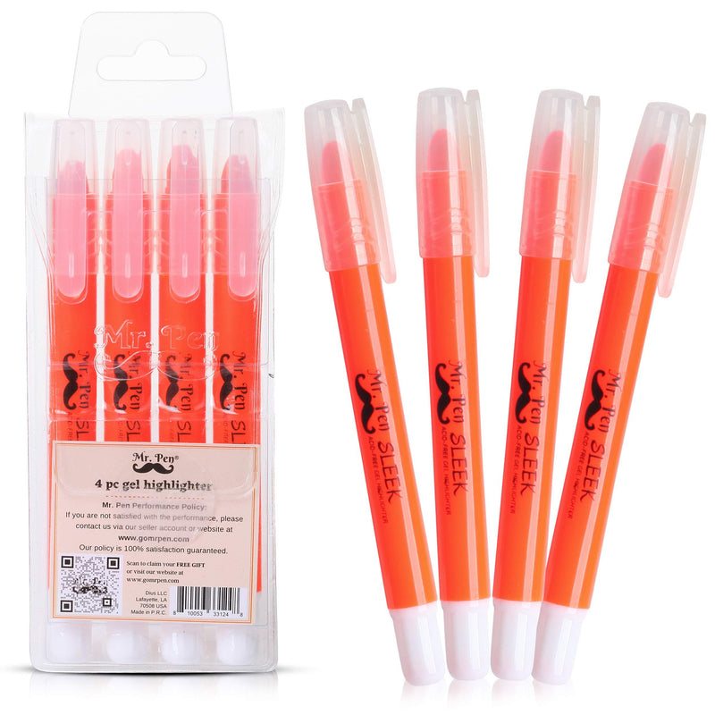 Mr. Pen No Bleed Gel Highlighter, Bible Highlighters, Orange, Pack of 4