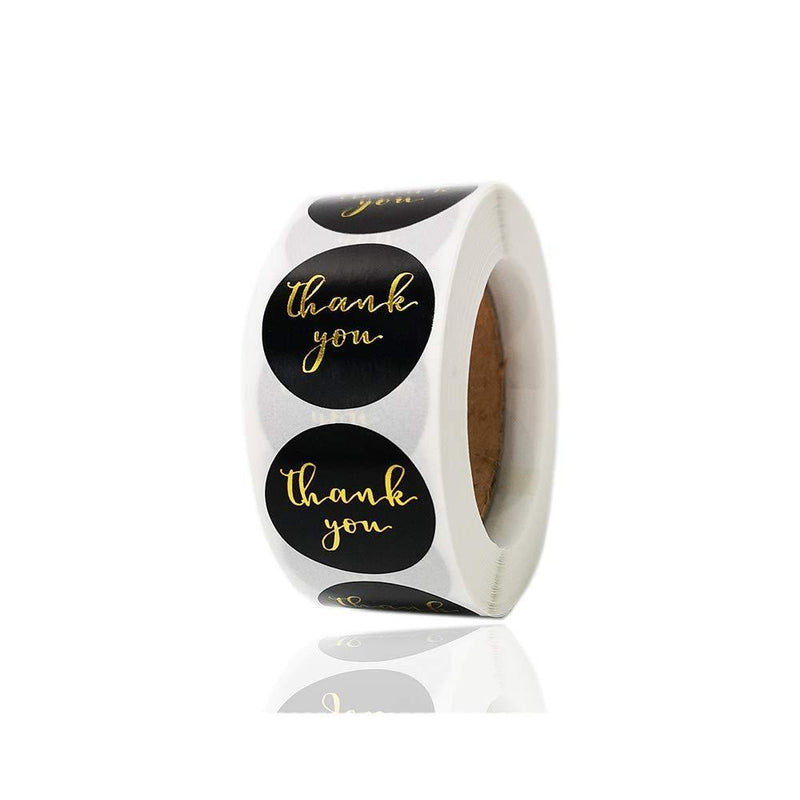 1" Thank You Stickers, Gold Foil Fonts Black Thank You Stickers Roll for Business, Bubble Mailers, Packaging Bags, Boxes, Envelopes, Gifts for Sealing and Decoration, 500 Labels Per Roll