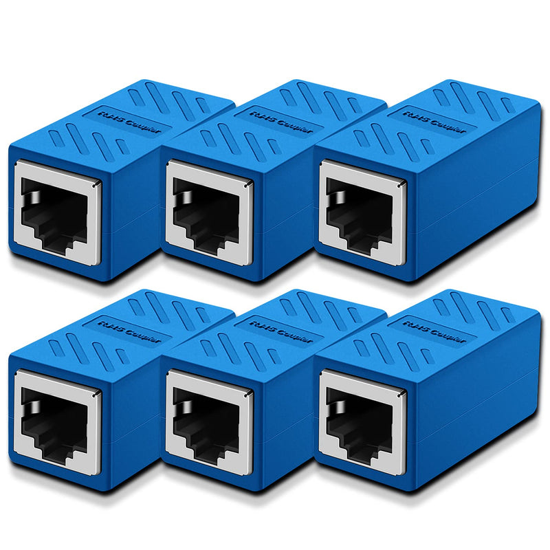 RJ45 Coupler in-Line Coupler Cat7 Cat6 Cat5 Cat5e Network Cable Extender Adapter Support 100BASE-TX (Blue 6 Pack) Blue 6pack
