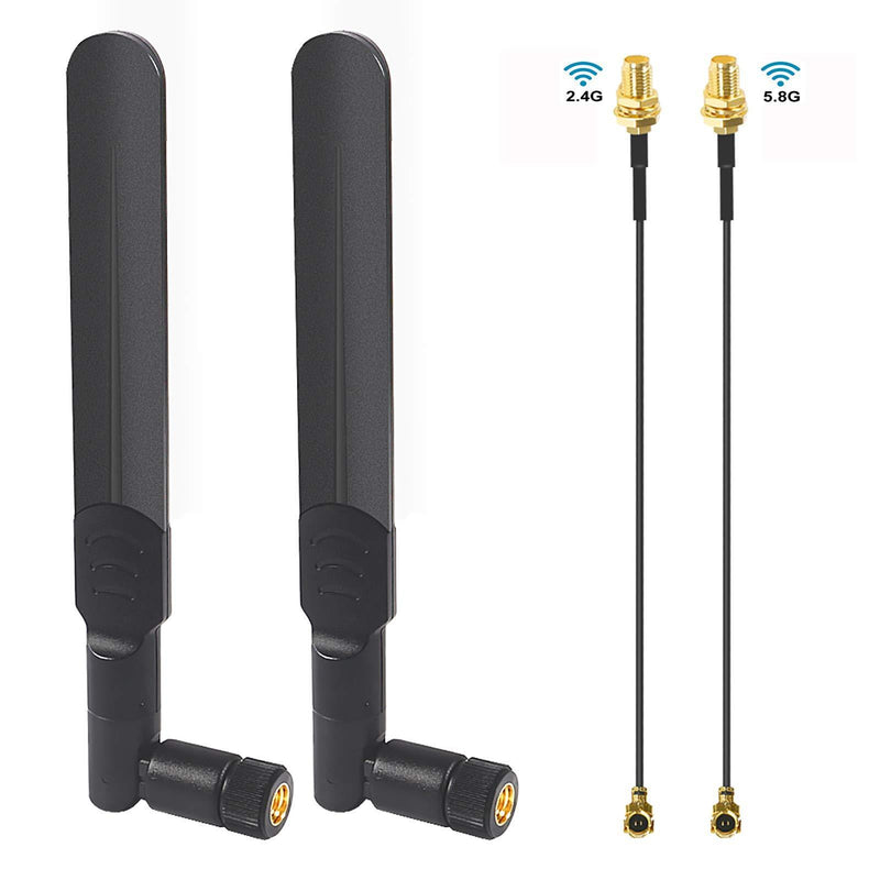 8dBi WiFi Antenna RP-SMA Male Wireless Network 2.4GHz 5.8GHz Dual Band with U.FL/IPEX to RP-SMA Female Pigtail Cable for Mini PCIe Card Wireless Routers, PC Desktop, Repeater, FPV UAV Drone, PS4-2PCS