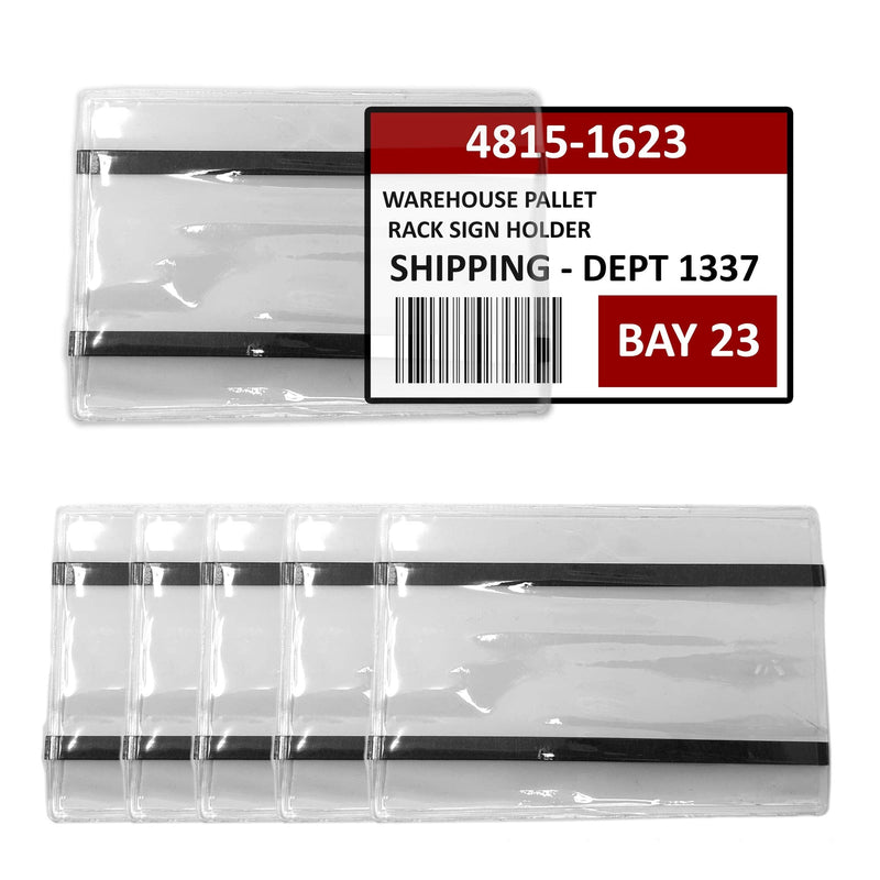 Pallet Rack Sign Holder Kit Clear Vinyl Pouch with Magnet for 4" H x 6" L Cards - 25 Pack