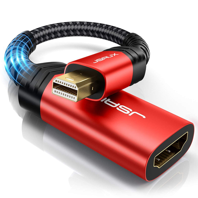 Mini DisplayPort to HDMI Adapter, JSAUX Mini DP (Thunderbolt) to HDMI Adapter Nylon Braided Aluminum Shell Compatible with MacBook Air/Pro, Microsoft Surface Pro/Dock, Monitor, Projector and More-Red Red