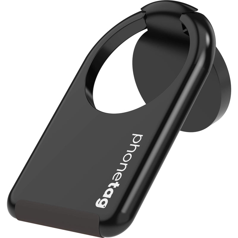 phonetag - Mobile Cell Phone Kickstand (Adjustable Angle, Portrait and Landscape Stand), Finger Ring Grip Holder, for Magnetic car mounts, Compatible with Most Smartphones (Black) Black