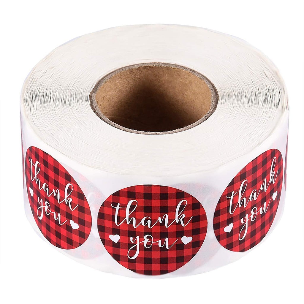 Thank You Stickers Labels Roll, 1000 Pieces 1.5 Inch Buffalo Plaid Self Adhesive Thank You Labels for Gifts, Thank You Cards, Envelopes, Mailing Bags,Wedding, Party, Baby Shower