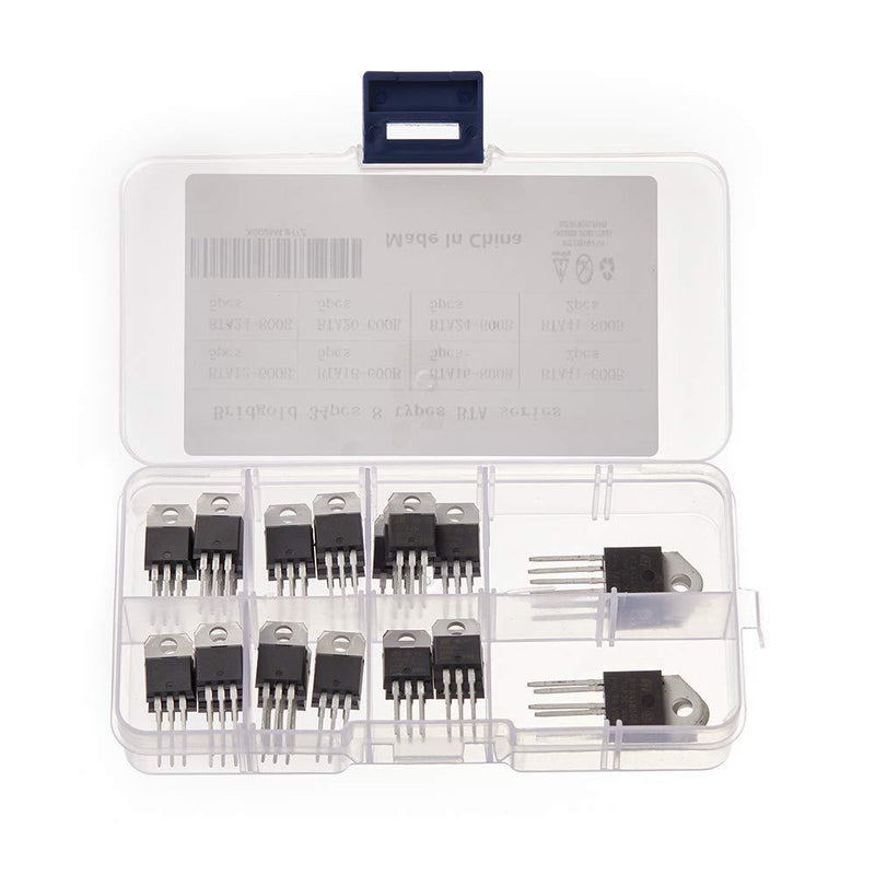 Bridgold 34pcs 8 Types BTA-Series Medium Current Triac thyristor,Gate Trigger,Including:BTA12-600B BTA16-600B BTA16-800B BTA20-600B BTA24-600B BTA24-800B BTA41-600B BTA41-800B