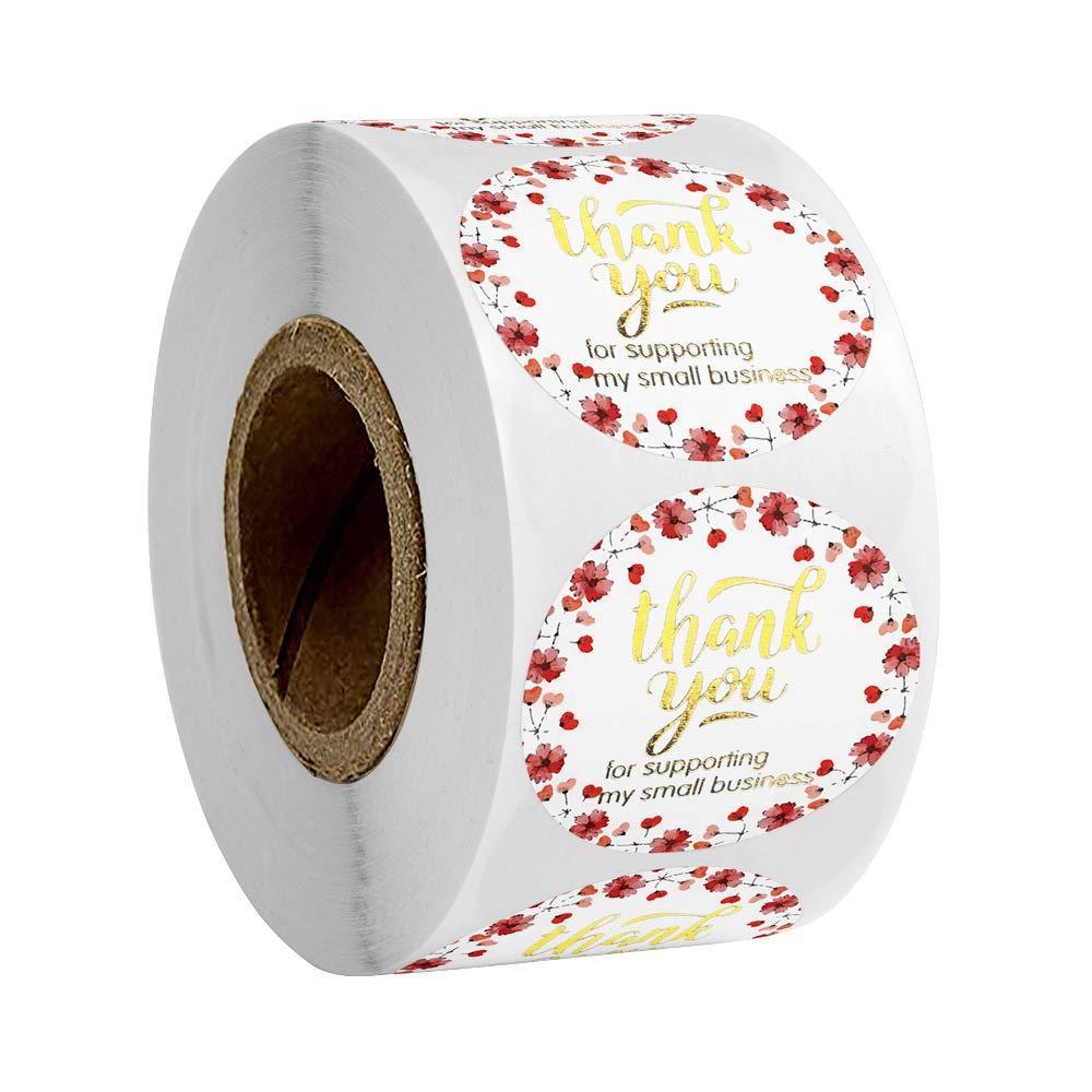 1.5"/38mm Thank You Stickers, 500pcs Circle Adhesive Label Per Roll, for Sealing , Wedding, Birthday and Party (1.5inredflower) 1.5inredflower