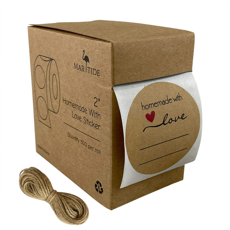 2” Homemade with Love Canning Labels w/ Lines for Writing, 500 Stickers Per Roll in Dispenser Box + Bonus 50’ of Twine String 2"