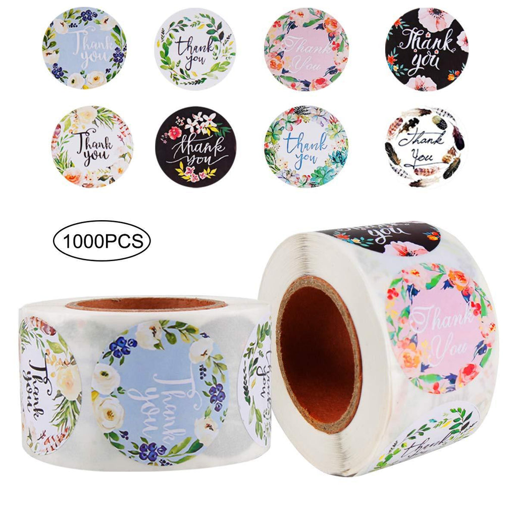 Meowoo Thank You Stickers 1000 Pcs, 1.5 Inch, 8 Designs, Thank You Sticker Roll, Thank You for Your Order Stickers Labels for Handmade Goods Small Business Owners 1.5inch-8 Designs