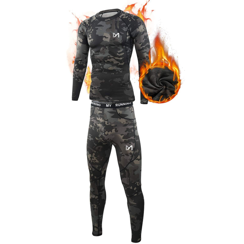 Men’s Thermal Underwear Set, Sport Long Johns Base Layer for Male, Winter Gear Compression Suits for Skiing Running Camo Small