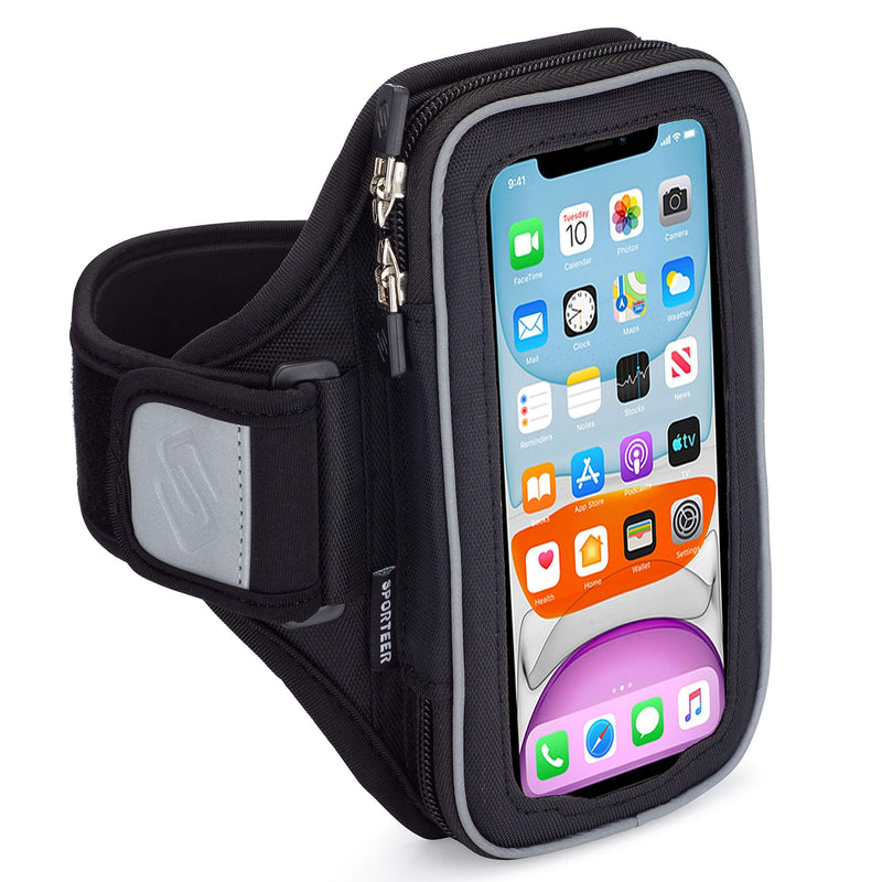 Sporteer Velocity V7 Running Armband - Compatible with iPhone 13, 13 Pro, 12, 12 Pro, 11, XR, 11 Pro, Xs, 8, Galaxy Note 10, Galaxy S21, S20, S10, S9, Pixel 5, LG, Moto and More - Fits Most Cases S/M Straps