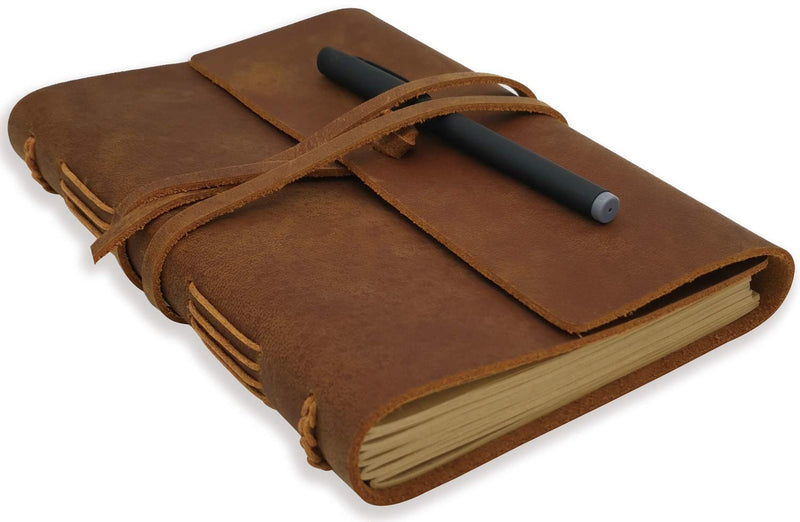 Leather Journal Writing Notebook - Genuine Leather Bound Daily Notepad for Men & Women Lined Paper 240 Kraft Pages, Handmade, Brown, 5 x 7 in 5"x7"