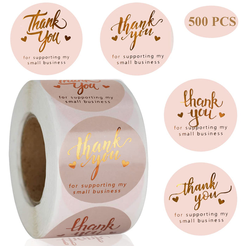 1.5'' Thank You for Supporting My Small Business Stickers 500 PCS 4 Design Font Pink Foil Thank You Stickers Rolls for Greeting Cards Flower Bouquets Self-Adhesive Labels for Gift Wraps