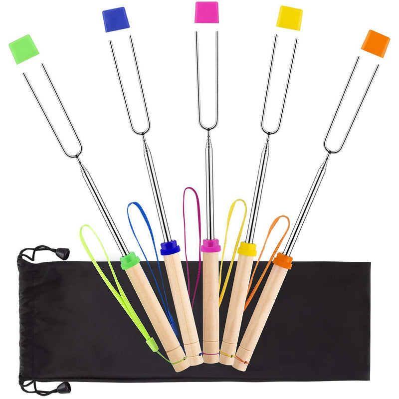 Marshmallow Roasting Sticks 5pcs Hanging Telescoping Smores Skewers 32 Inch BBQ Forks Campfire Tools Hot Dog Sticks 5 Colors