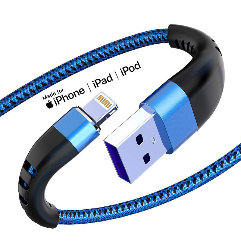 (3 Pack) Apple MFi Certified Lightning Cable 6ft, Essri Long iPhone Charger Strong Nylon Braided Charging Cable 6 Foot, Fast iPhone USB Cord for Apple iPhone11/ X/XS/XR/8/7/6/5S/SE/iPad Mini Air（Blue） 3Pack6Feet Blue