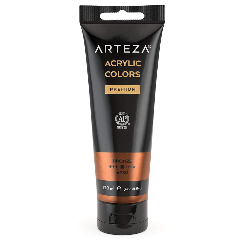 Arteza Metallic Acrylic Paint, (Bronze A730) 120 ml/tube, Highly Pigmented & Fade-Resistant, Non-Toxic, for Artists & Hobby Painters Bronze A730