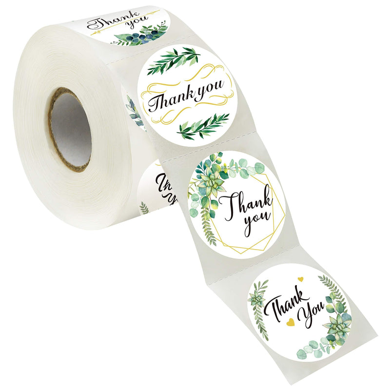 500 PCS Thank You Stickers Green Plant Fresh Round Labels Stickers in 8 Designs with Perforation Line for Personal and Business Use (Each Measures 1.5" in Diameter)