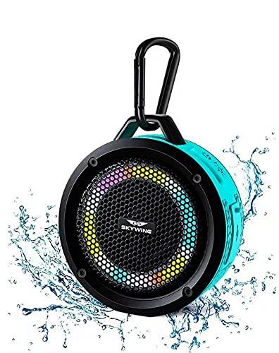 SKYWING Soundace S6 IPX7 Waterproof Shower Speaker 5W Bass+ Bluetooth Speaker with Suction Cup Hook Lanyard LED Light 15h Playtime, Premium Mini Portable Outdoor Wireless Speaker for Bike Pool Beach