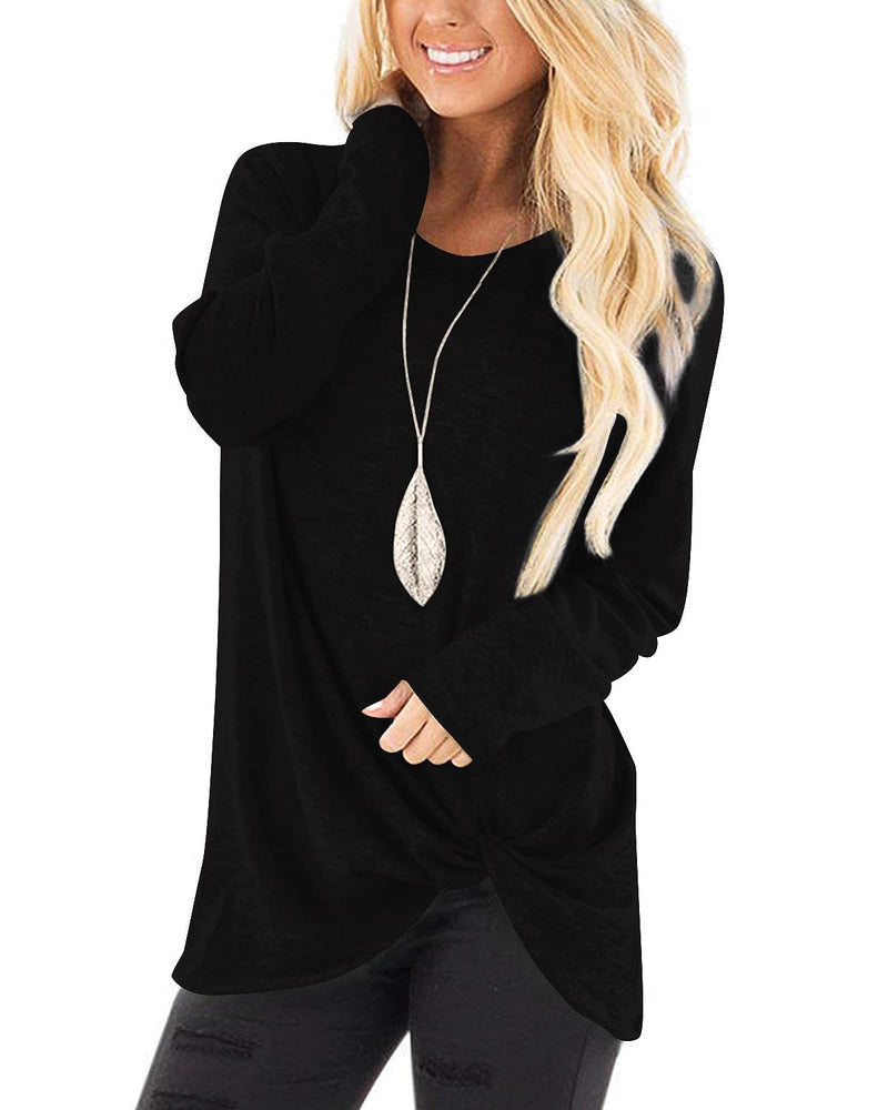 NILOUFO Womens Long Sleeve T Shirts Cute Casual Blouses Twist Knot Tunic Tops Small Black