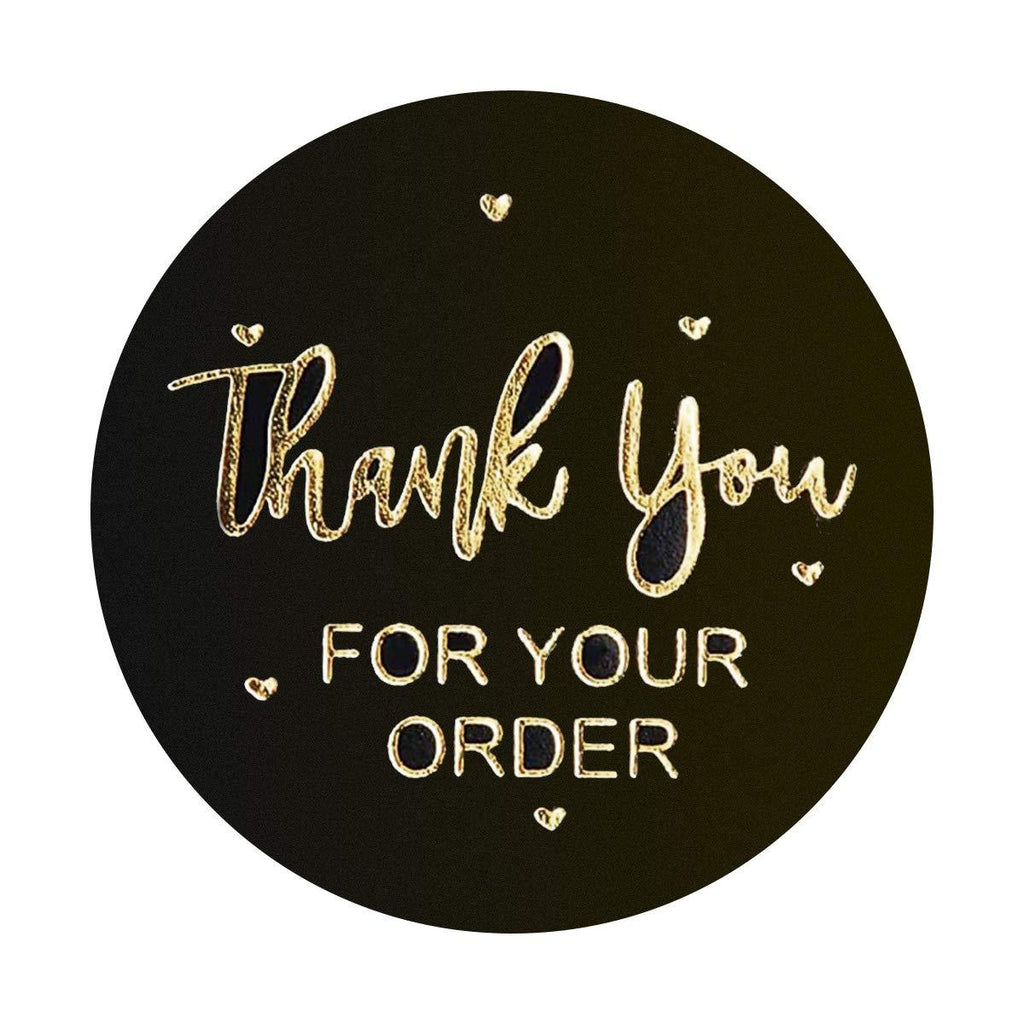 1.5 Inch Black Gold Thank You Stickers Roll for Your Order Labels for Gifts Bags, Business, Envelopes, Handmade, Bubble mailers& Bags, Personalized 500 pcs, 1 Roll