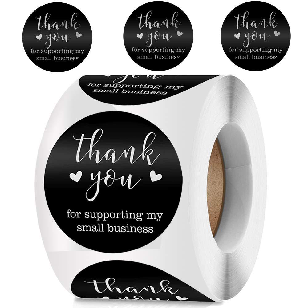 Label Stickers Round Modern Thank You Stickers, Assorted Colors, 500 Labels Per Roll 1 inch Black