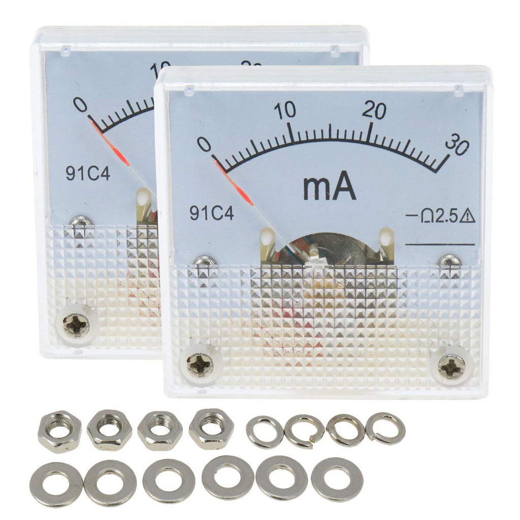 Bitray 0-30mA Analog Current Panel Meter 91C4-A DC Ammeter Amp Gauge Meter 2.5 Accuracy for Circuit Testing Ampere Tester Gauge, 2 PCS