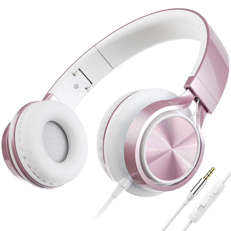 AILIHEN C8 Headphones with Microphone and Volume Control Folding Lightweight Headset for Cellphones Tablets Smartphones Laptop Computer PC Mp3/4 (Rose Gold)