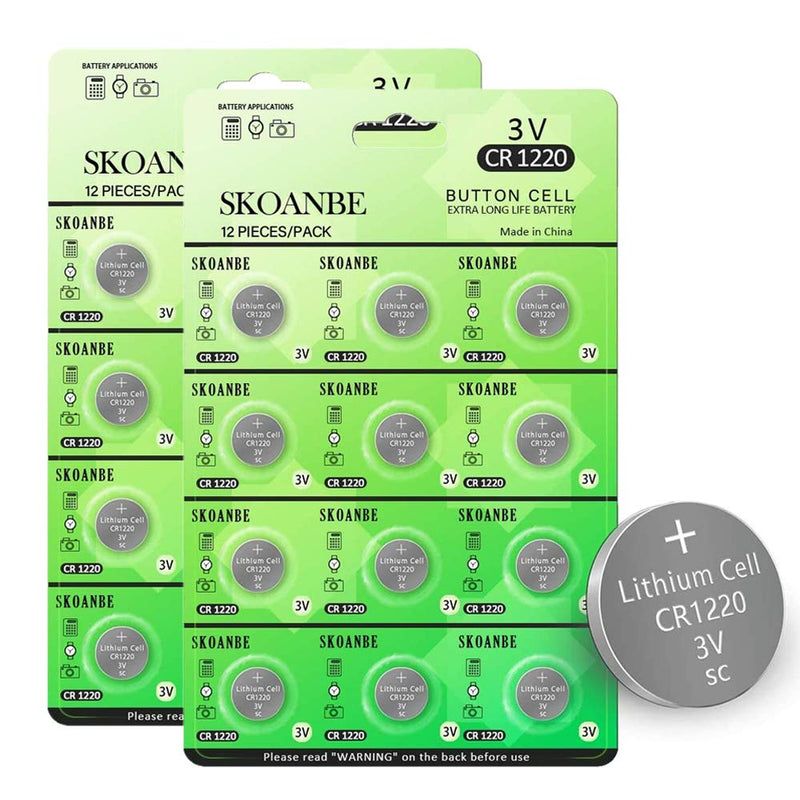 SKOANBE 24Packs 3V CR1220 Lithium Button Coin Cell CR1220 Battery 12 Count (Pack of 2)