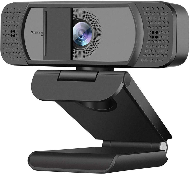 Webcam HD 1080p-Streaming Webcam with Privacy Cover for Desktop Computer PC,100° Wide-Angle View with Stereo Microphone, USB Webcam Plug and Play,Low-Light Correction Black