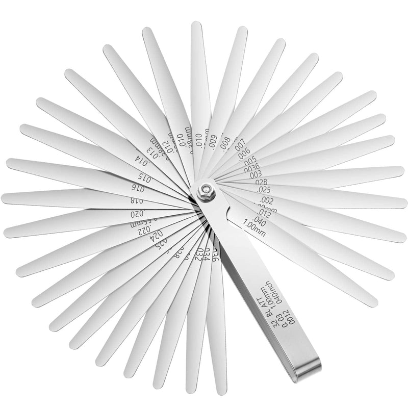 Stainless Steel Feeler Gauge Measuring Tool Dual Marked Metric and Imperial Measuring (32 Blades,0.03-1 mm)