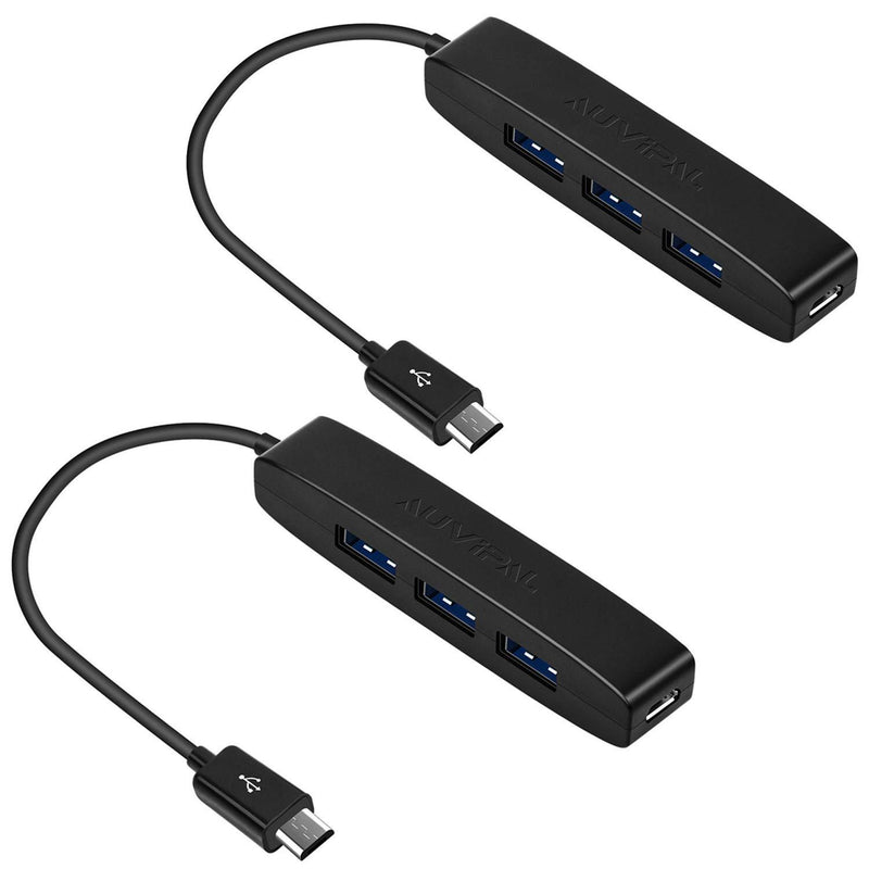 AuviPal 3-Port Micro USB OTG Hub Adapter (3 USB Ports + Power Port) for Fire Stick 4K, Playstation Classic, Raspberry Pi Zero, Sega Genesis Mini, S/NES Classic Mini and More - 2 Pack 3 USB Port