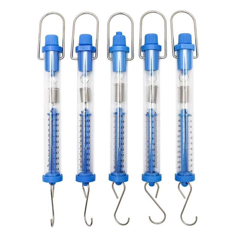 QWORK Set of 5 Spring Scale, Transparent Spring Balance Hanging Tube Spring Scale Set (1N, 5N, 10N, 20N, 30N) 1N, 5N, 10N, 20N, 30N