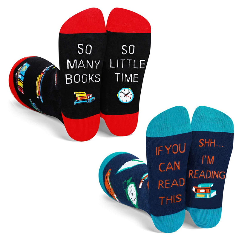 HAPPYPOP Women If You Can Read This Shhh I'm Reading Cupcake Cookies Sushi Pizza Socks Gift Box 2 Pack Read Book 2pack