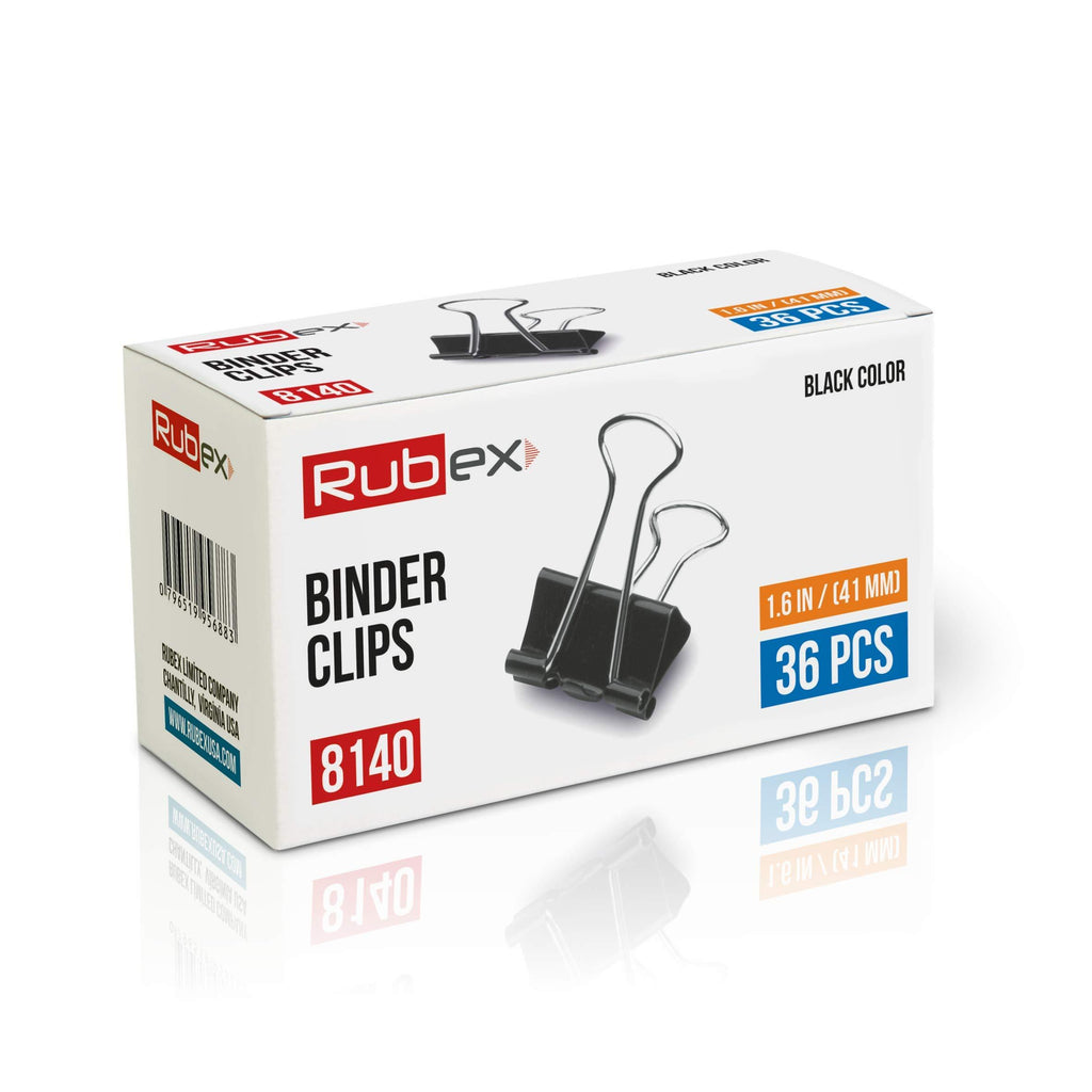 Rubex Binder Clips, Black Large Binder Clips, Jumbo Binder Clips, 1.6 Inch Paper Binder Clips, Big Metal Paper Clamps for Notebooks, Envelopes, Papers in Office, School and Home (1.6 Inch 36 Count) 1.6 Inch 36 Count