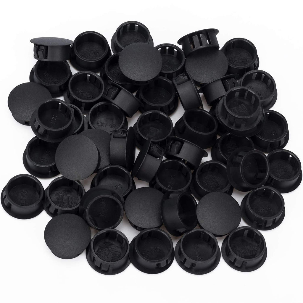 OIIKI 50Pcs 3/4'' Locking Hole Plugs, Black Nylon Plastic Hole Plugs w 7/8" Head, Flush Type Locking Hole Caps, Fastener Cover for Fitting 19mm Holes of Kitchen Cabinet Furniture