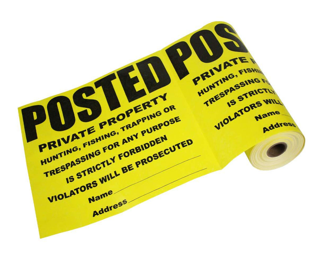 Posted Private Property No Trespassing Tyvek Sign | Heavy Duty | Durable | Weather Resistant | Yellow and Black | 11” x 11” - 100 Signs per Roll