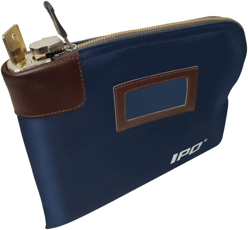 Waterproof Cash Bag with Lock and 2 Keys, 11 x 8.6 Inches, Canvas Documents Bag, Money Bank Deposit Bag with Zipper, Durable Leatherette Money Cash Coin Check Wallet Pouch for Men & Women Blue