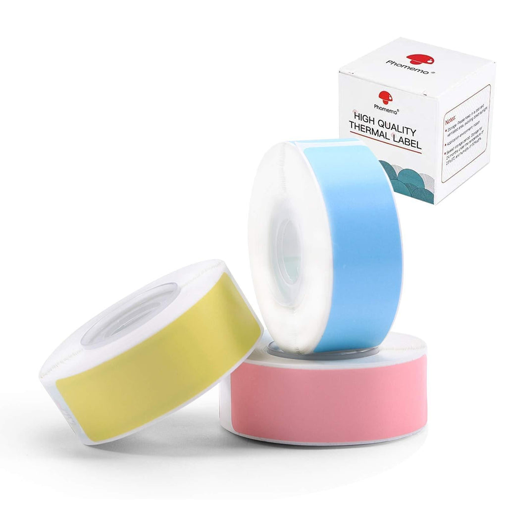 Phomemo Colorful Adhesive Label Paper for D30 Thermal Printer, 14 X 50mm (1/2" X 17/8"), Phomemo Thermal Printer Paper,130pcs/Roll, 3 roll Labeling Tape(Pink、Blue、Yellow)